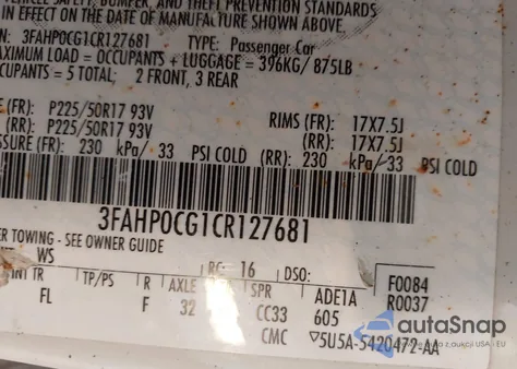 2012 Ford Fusion Sel из США, поврежденный, VIN 3FAHP0CG1CR127681